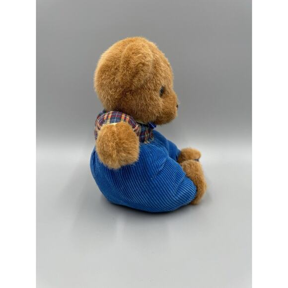 Vintage Dan Dee Teddy Bear Plaid & Blue Corduroy Pants Plush 7” No Tag - Picture 5 of 6